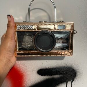 Gold Camera-Shaped Handbag